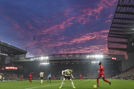 LIVERPOOL, ENGLAND - JANUARY 19: Saido Mane of Liverpool in action as the sun sets during the Premier League match between Liverpool FC and Manchester United at Anfield on January 19, 2020 in Liverpool, United Kingdom. (Photo by Michael Regan/Getty Images)