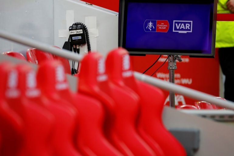 Soccer Football - FA Cup - Third Round - Liverpool v Everton - Anfield, Liverpool, Britain - January 5, 2020 General view of a VAR screen inside the stadium before the match REUTERS/Phil Noble