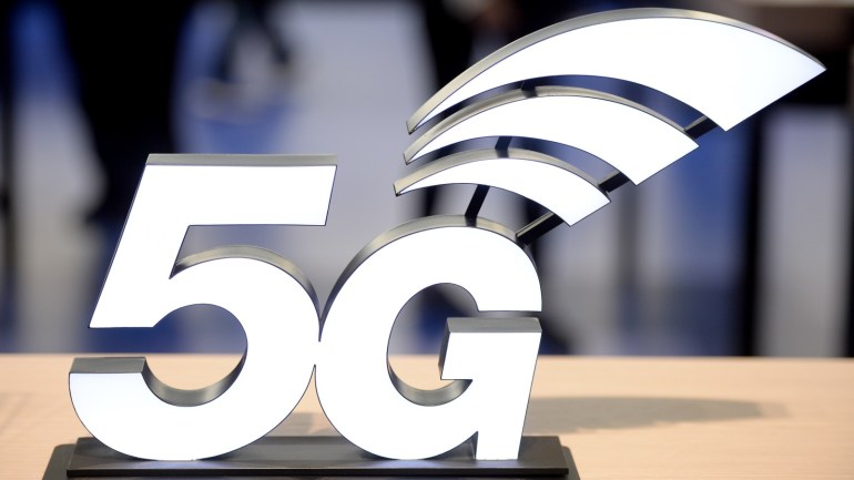 Mobile World Congress 2019 in Barcelona- - BARCELONA, SPAIN - FEBRUARY 27: A 5G logo is displayed at the Mobile World Congress in Barcelona, Spain on February 27, 2019.