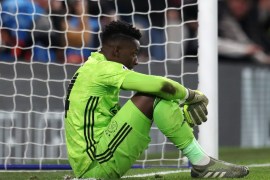LONDON, ENGLAND - NOVEMBER 05: Andre Onana of AFC Ajax looks dejected during the UEFA Champions League group H match between Chelsea FC and AFC Ajax at Stamford Bridge on November 05, 2019 in London, United Kingdom. (Photo by Catherine Ivill/Getty Images)