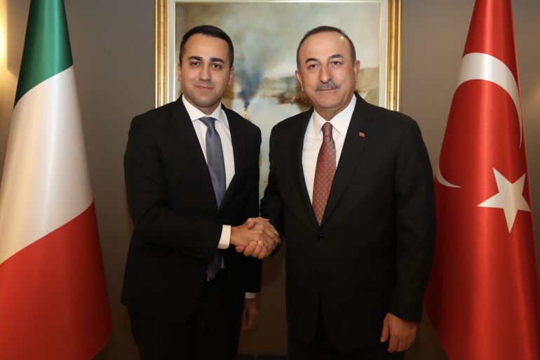 Turkish FM Cavusoglu meets Italian counterpart Di Maio- - ISTANBUL, TURKEY - JANUARY 07 : Minister of Foreign Affairs of Turkey, Mevlut Cavusoglu (R) and Italian Foreign Minister Luigi Di Maio (L) shake hands as they pose for a photo during their meeting in Istanbul, Turkey on January 07, 2020.
