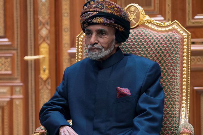 Sultan of Oman Qaboos bin Said al-Said sits during a meeting with U.S. Secretary of State Mike Pompeo (not pictured) at the Beit Al Baraka Royal Palace in Muscat, Oman January 14, 2019. Andrew Caballero-Reynolds/Pool via REUTERS