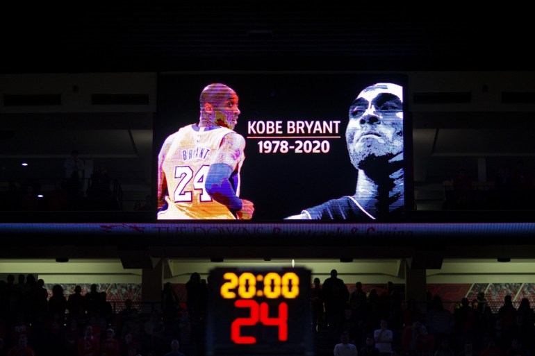 Jan 29, 2020; Albuquerque, New Mexico, USA; New Mexico video scoreboard pays respect to Kobe Bryant with a 24 second moment of silence for him and his daughter Gigi and the seven others who lost their lives. This took place before the Lobos faced the undefeated San Diego State Aztecs at Dreamstyle Arena. Mandatory Credit: Ivan Pierre Aguirre-USA TODAY Sports