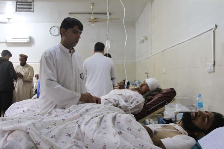 US army hits Daesh positions in Afghanistan- - NANGARHAR, AFGHANISTAN - JULY 2: Afghani civilians receive medical treatment after airstrikes belonging to US army carried out an airstrike over positions of Daesh terrorists in Nangarhar Province, Afghanistan on July 2, 2018. 1 civilian has been killed and 14 civilians wounded including children.