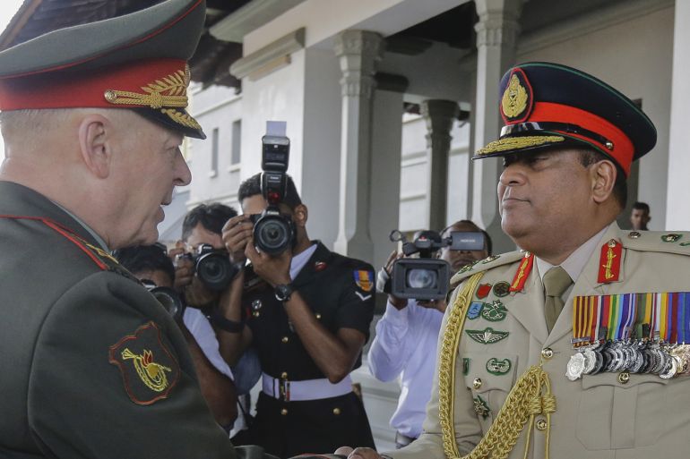 epa08190202 Russian Ground Forces Commander-in-Chief General Oleg Salyukov (L) shakes hands with Sri Lankan Army Chief Lieutenant General Shavendra Silva (R) during a meeting at the Sri Lankan Army headquarters in the Battaramulla suburb of Colombo, Sri Lanka, 03 February 2020. The Russian Army chief is in Sri Lanka on a five-day visit for talks with top Sri Lankan political and military leaders. EPA-EFE/CHAMILA KARUNARATHNE