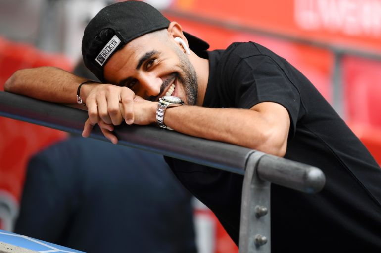 LONDON, ENGLAND - AUGUST 04: Riyad Mahrez of Manchester City looks on prior to the FA Community Shield match between Liverpool and Manchester City at Wembley Stadium on August 04, 2019 in London, England. (Photo by Clive Mason/Getty Images)