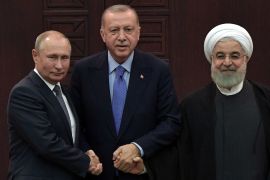 Presidents Vladimir Putin of Russia, Hassan Rouhani of Iran and Tayyip Erdogan of Turkey attend a news conference following their talks in Ankara, Turkey September 16, 2019. Sputnik/Alexei Nikolsky/Kremlin via REUTERS ATTENTION EDITORS - THIS IMAGE WAS PROVIDED BY A THIRD PARTY.