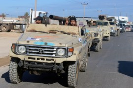 Military vehicles of the Libyan internationally recognised government forces head out to the front line from Misrata, Libya February 3, 2020. REUTERS/Ayman Al-Sahili