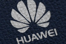 The Huawei logo is seen on a communications device in London, Britain, January 28, 2020. REUTERS/Toby Melville
