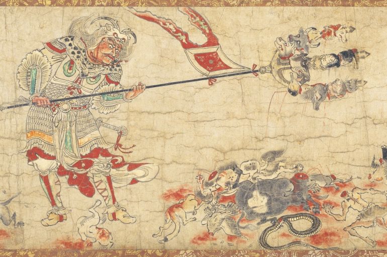 مخطوطة يابانية قديمة تصور إبادة الشر (ويكي كومنز)