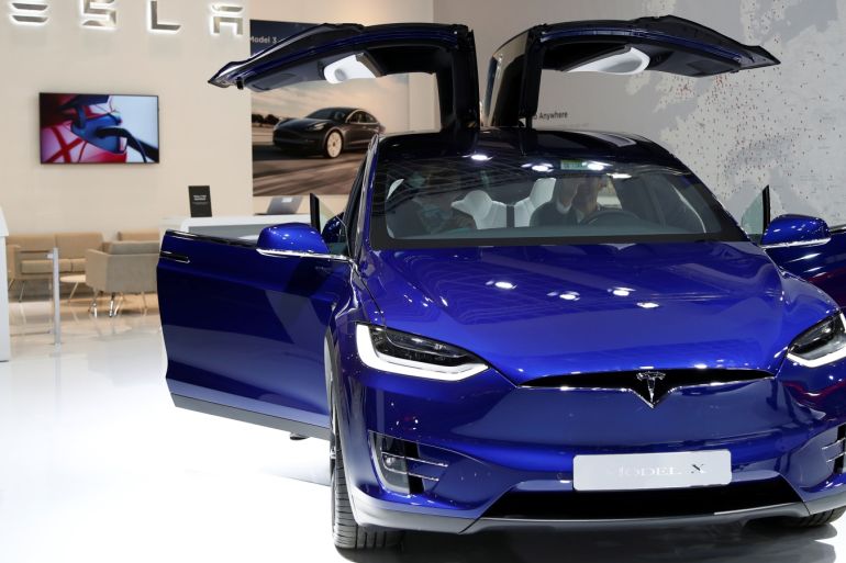 A Tesla Model X electric car is seen at Brussels Motor Show, Belgium, January 9, 2020. REUTERS/Francois Lenoir