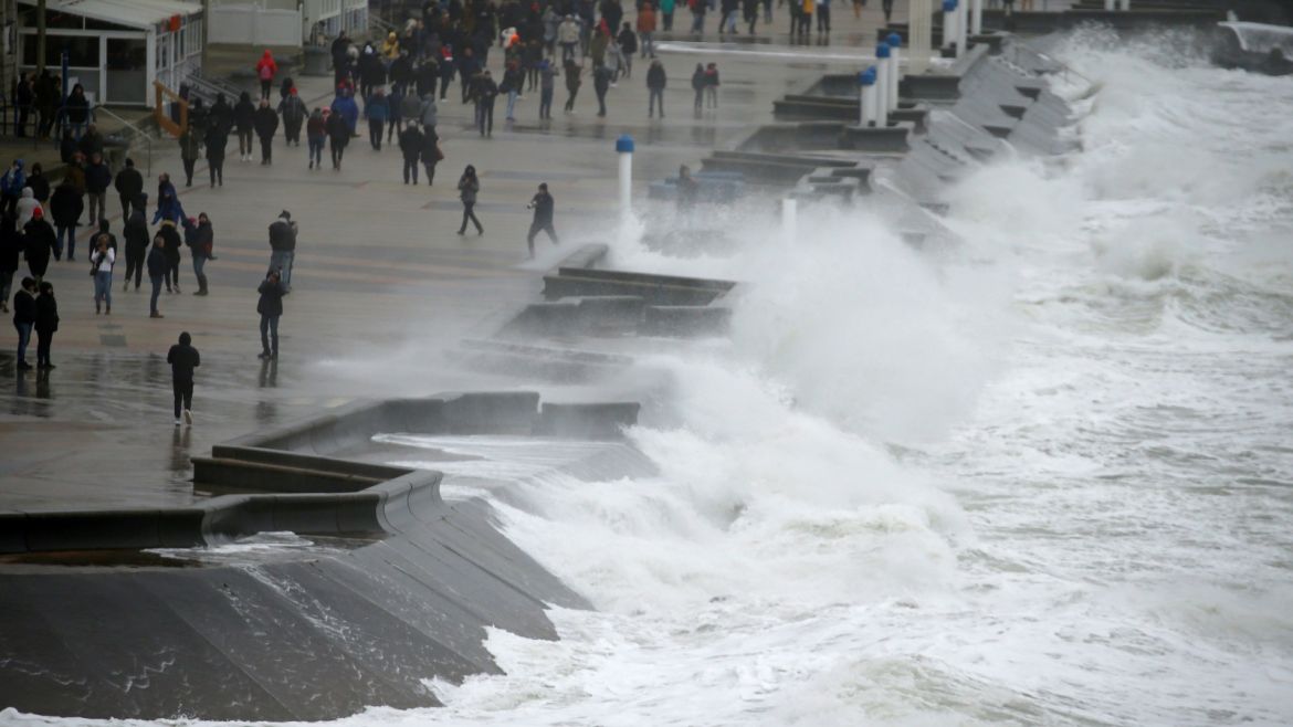 Waves crash against the breakwater during Storm Ciara at Wimereux, France, February 9, 2020.  REUTERS/Pascal Rossignol