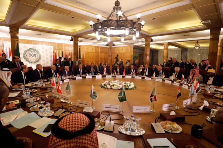 A general view shows a meeting of the Arab League's foreign ministers after U.S. President Donald Trump announced his Middle East peace plan, in Cairo, Egypt, February 1, 2020. REUTERS/Mohamed Abd El Ghany