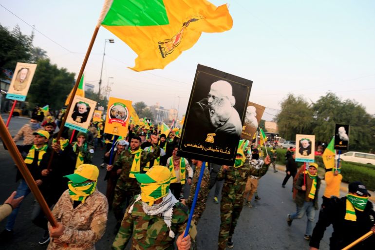 Kataib Hezbollah Iraqi militia gather ahead of the funeral of the Iraqi militia commander Abu Mahdi al-Muhandis, who was killed in an air strike at Baghdad airport, in Baghdad, Iraq, January 4, 2020. REUTERS/Thaier al-Sudani
