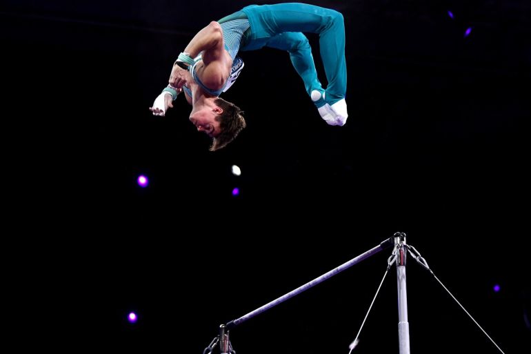STUTTGART, GERMANY - OCTOBER 13: Tyson Bull of Australia competes in Men's Horizontal Bar Final during day 10 of the 49th FIG Artistic Gymnastics World Championships at Hanns-Martin-Schleyer-Halle on October 13, 2019 in Stuttgart, Germany. (Photo by Laurence Griffiths/Getty Images)