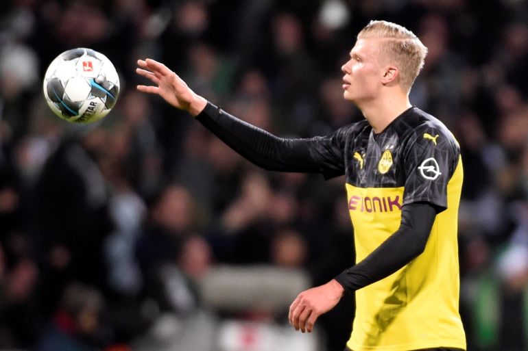 Soccer Football - DFB Cup - Third Round - Werder Bremen v Borussia Dortmund - Weser-Stadion, Bremen, Germany - February 4, 2020 Borussia Dortmund's Erling Braut Haaland REUTERS/Fabian Bimmer DFB regulations prohibit any use of photographs as image sequences and/or quasi-video