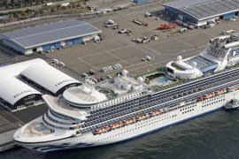 The cruise ship Diamond Princess is docked at the port of Yokohama, south of Tokyo, in this photo taken by Kyodo February 7, 2020. Mandatory credit Kyodo/via REUTERS ATTENTION EDITORS - THIS IMAGE WAS PROVIDED BY A THIRD PARTY. MANDATORY CREDIT. JAPAN OUT.