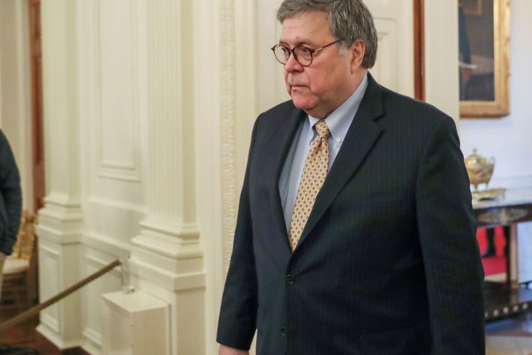 U.S. Attorney General William Barr arrives for the White House Summit on Human Trafficking in the East Room of the White House in Washington, U.S., January 31, 2020. REUTERS/Leah Millis
