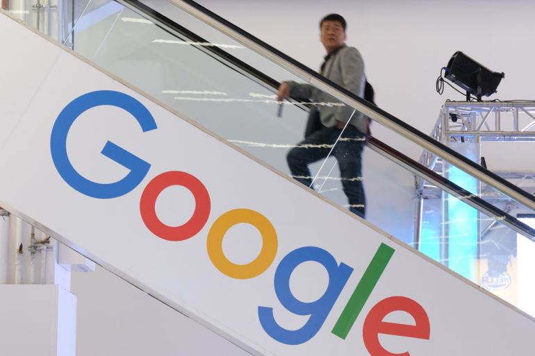 FRANKFURT AM MAIN, GERMANY - SEPTEMBER 11: The Google logo adorns an escalator during the press days at the 2019 IAA Frankfurt Auto Show on September 11, 2019 in Frankfurt am Main, Germany. The IAA will be open to the public from September 12 through 22. (Photo by Sean Gallup/Getty Images)