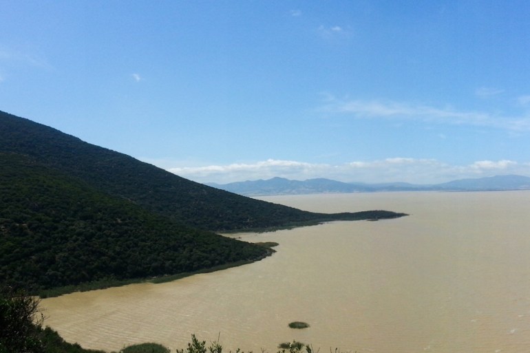 بحيرة "اشكل" شمال تونس بحيرة طبيعية يتغير لون مائها حسب الفصول حسب كميات الأمطار (ويكيبيديا)