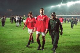Football - UEFA Champions League - Galatasaray v Manchester United - 3/11/93 Eric Cantona - Man.Utd gets escorted off by Police after his red-card Mandatory credit: Action Images
