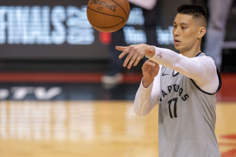 May 29, 2019; Toronto, Ontario, CAN; Toronto Raptors guard Jeremy Lin (17) passes the basketball during media day for the 2019 NBA Finals at Scotiabank Arena. Mandatory Credit: Kyle Terada-USA TODAY Sports