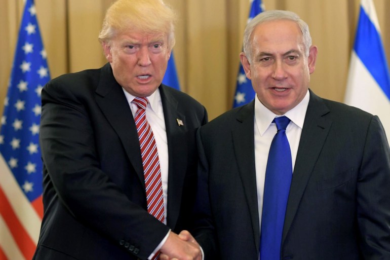 JERUSALEM, ISRAEL - MAY 22: (ISRAEL OUT) In this handout photo provided by the Israel Government Press Office (GPO), US President Donald J Trump (L) meets with Israel Prime Minister Benjamin Netanyahu at the King David Hotel May 22, 2017 in Jerusalem, Israel. Trump arrived for a 28-hour visit to Israel and the Palestinian Authority areas on his first foreign trip since taking office in January. (Photo by Amos Ben Gershom/GPO via Getty Images)