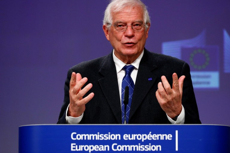 European High Representative for Foreign Affairs and Security Policy and Vice-President of the European Commission Josep Borrell, holds a virtual news conference on the approval of Operation Irini, at the European Commission in Brussels, Belgium March 31, 2020. REUTERS/Francois Lenoir/Pool