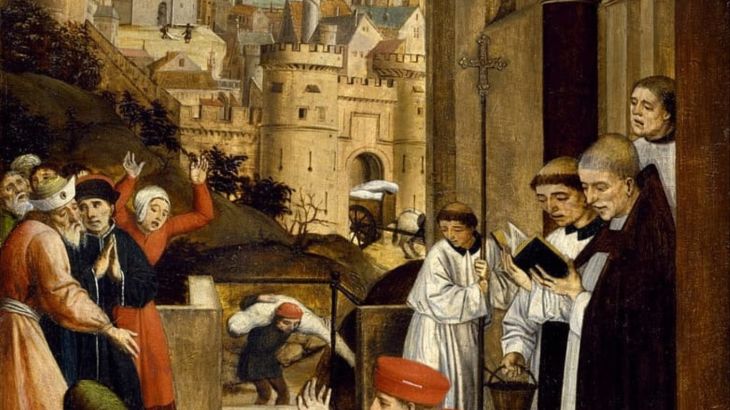 تفشي الطاعون أو الموت الأسود في بافيا، إيطاليا منتصف القرن الرابع عشر