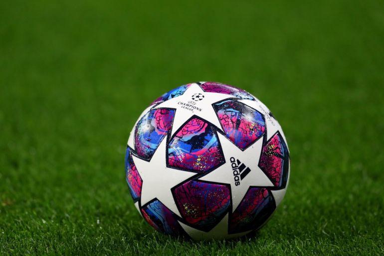 LYON, FRANCE - FEBRUARY 26: View of the Adidas UCL Finale match ball during the UEFA Champions League round of 16 first leg match between Olympique Lyon and Juventus at Parc Olympique on February 26, 2020 in Lyon, France. (Photo by Catherine Ivill/Getty Images)