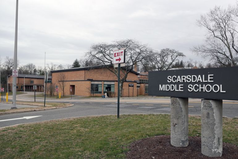 New York City suburb under containment for coronavirus- - NEW YORK, USA - MARCH 10: Scarsdale Middle School in New York, United States on March 10, 2020. Westchester County in New York will be placed under containment after officials determined Tuesday it is the site of a