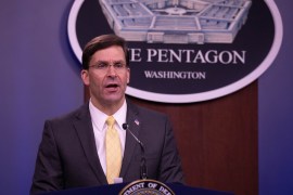 US Defense Secretary Mark Esper welcomes UK Secretary of State for Defense Ben Wallace - - ARLINGTON, VIRGINIA - MARCH 05: US Secretary of Defense Mark Esper speaks during a joint press conference following a meeting with UK Secretary of State for Defense Ben Wallace (not seen) at Pentagon on March 05, 2020 in Arlington, Virginia.