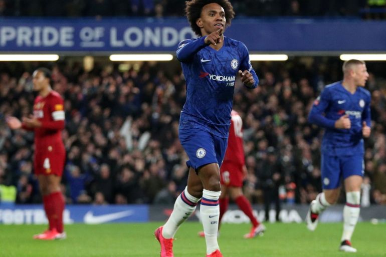 Soccer Football - FA Cup Fifth Round - Chelsea v Liverpool - Stamford Bridge, London, Britain - March 3, 2020 Chelsea's Willian celebrates scoring their first goal REUTERS/Hannah Mckay