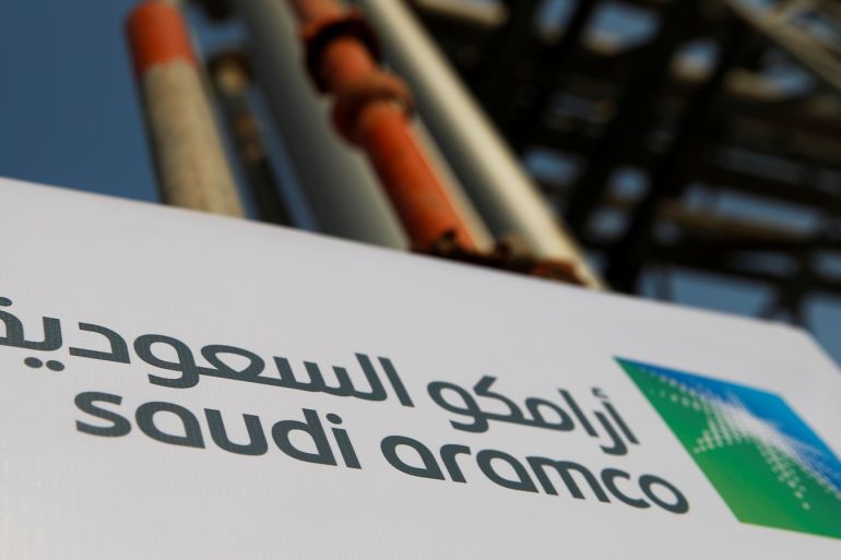 Saudi Aramco logo is pictured at the oil facility in Abqaiq, Saudi Arabia October 12, 2019. REUTERS/Maxim Shemetov