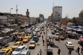 A general view of traffic, after the lockdown measures following the outbreak of the coronavirus disease (COVID-19) were partially eased, in Baghdad, Iraq, April 21, 2020. REUTERS/Khalid al Mousily