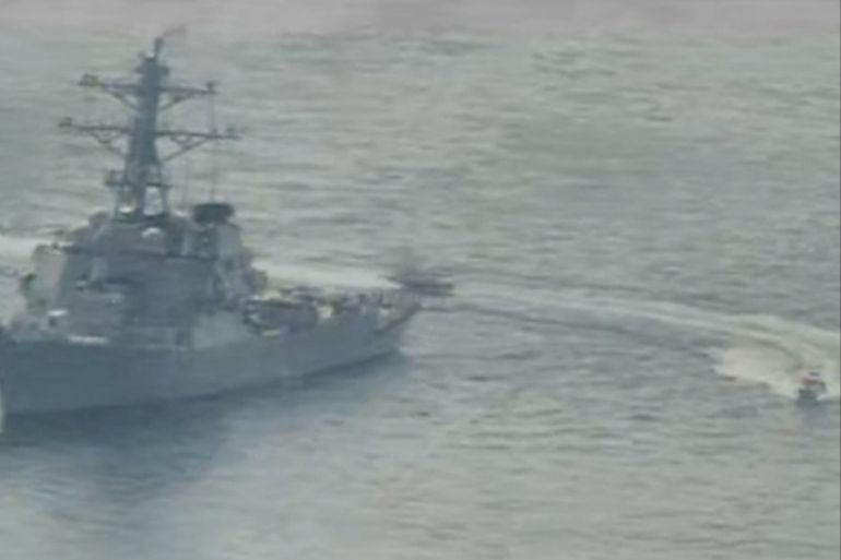 Two Iranian Islamic Revolutionary Guard Corps Navy (IRGCN) vessel, some of several to maneuver in what the U.S. Navy says are