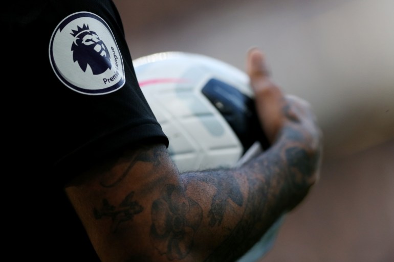 LONDON, ENGLAND - OCTOBER 19: General View of DeAndre Yedlin of Newcastle United's tattoos and the Premier League Logo during the Premier League match between Chelsea FC and Newcastle United at Stamford Bridge on October 19, 2019 in London, United Kingdom. (Photo by Paul Harding/Getty Images)