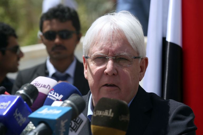 United Nations Special Envoy to Yemen Martin Griffiths, speaks during news conference, in Marib, Yemen March 7, 2020. REUTERS/Ali Owidha