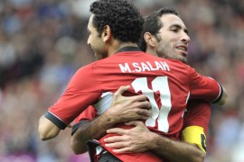 MANCHESTER, UNITED KINGDOM - JULY 29: Mohamed Salah of Egypt celebrates scoring a goal during the Men's Football first round Group C Match between Egypt and New Zealand on Day 2 of the London 2012 Olympic Games at Old Trafford on July 29, 2012 in Manchester, England. (Photo by Francis Bompard/Getty Images)