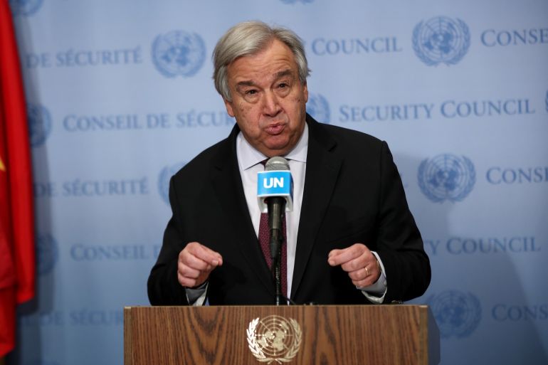 Antonio Guterres speaks on the situation in Syria- - NEW YORK, USA - FEBRUARY 28: Secretary General of United Nations Antonio Guterres held a press conference on the situation in Syria and about the coronavirus situation that spreading globally at the United Nations in New York, United States on February 28, 2020.
