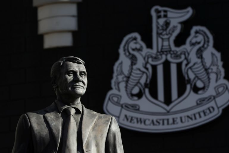 Soccer Football - Newcastle United - Newcastle, Britain, April 15, 2020 A general view of the Bobby Robson statue outside St James' Park Action Images via Reuters/Lee Smith