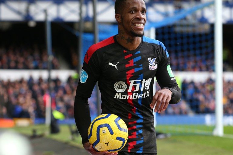 LIVERPOOL, ENGLAND - FEBRUARY 08: Wilfried Zaha of Crystal Palace looks on during the Premier League match between Everton FC and Crystal Palace at Goodison Park on February 08, 2020 in Liverpool, United Kingdom. (Photo by Alex Livesey/Getty Images)