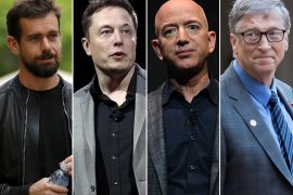 كومبو يجمع (بيل غيتس Bill Gates، جيف بيزوسJeff Bezos، جاك دورسي Jack Dorsey, إيلون ماسك)
