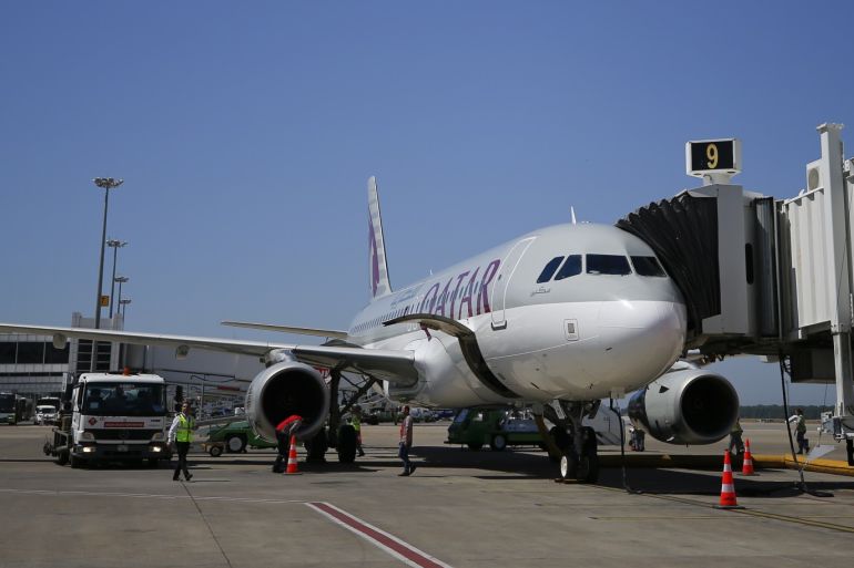 Qatar Airways' first direct flight to Antalya- - ANTALYA, TURKEY - JUNE 13: A plane belonging to Qatar Airways is seen after Qatar Airways' first direct flight from Doha's Hamad International Airport to Antalya with 144 passengers at Antalya Airport in Antalya, Turkey on June 13, 2018.