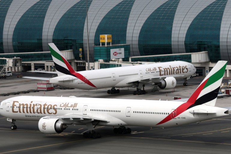 Emirates Airline Boeing 777-300ER planes are seen at Dubai International Airport in Dubai, United Arab Emirates February 15, 2019. REUTERS/Christopher Pike