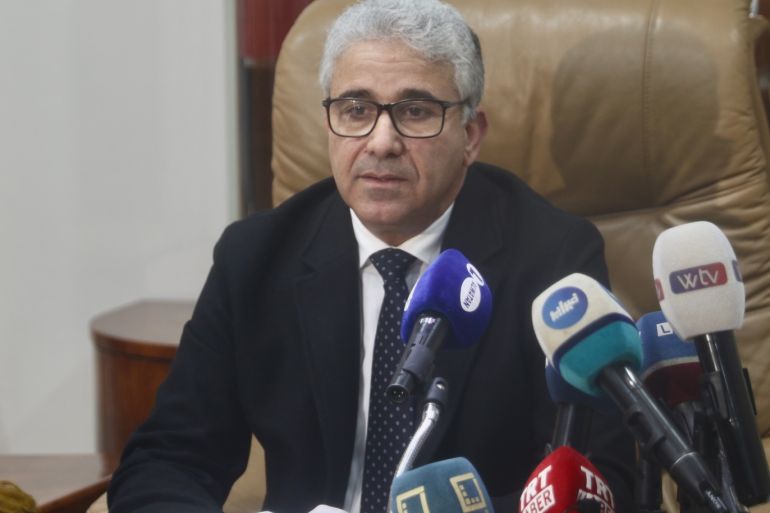 Coronavirus precautions in Libya- - TRIPOLI, LIBYA - MARCH 25: Interior Minister in Libya’s Government of National Accord (GNA) Fathi Bashagha speaks during a press conference in Tripoli, Libya on March 25, 2020.
