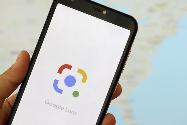 Google Maps - Google Lens- - ANKARA, TURKEY - MARCH 13: A phone screen displays logo of Google Lens in Ankara, Turkey on March 13, 2020.