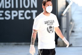 FC Barcelona's Lionel Messi wearing a protective face mask and gloves at Ciutat Esportiva Joan Gamper training ground for COVID-19 tests following the outbreak of the coronavirus disease (COVID-19), Barcelona, Spain, May 6, 2020. Miguel Ruiz/FC Barcelona/Handout via REUTERS. MANDATORY CREDIT. THIS IMAGE HAS BEEN SUPPLIED BY A THIRD PARTY. NO RESALES. NO ARCHIVES