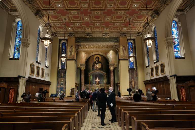 Archbishop Of New York Cardinal Dolan Holds News Conference To Discuss Reopening Of Area Churches