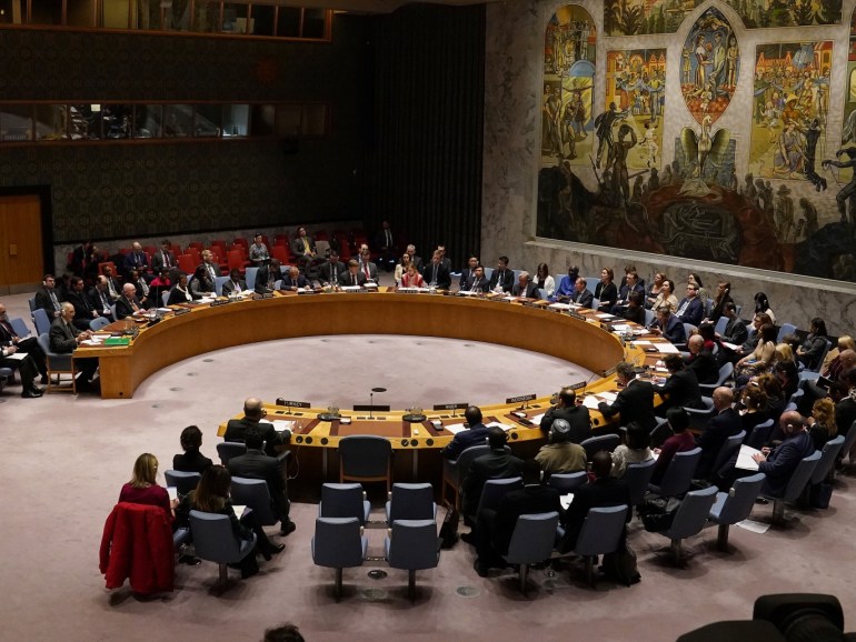 The United Nations Security Council meets about the situation in Syria at United Nations Headquarters in the Manhattan borough of New York City, New York, U.S., February 28, 2020. REUTERS/Carlo Allegri (رويترز)